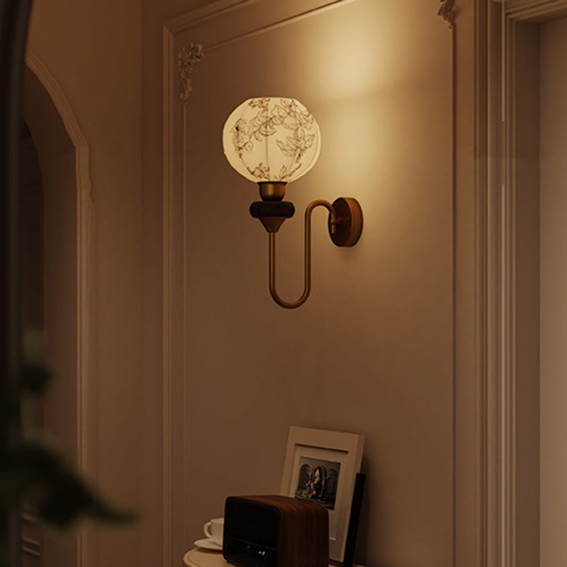 Oval Iron Wood Fabric Wall Lamp
