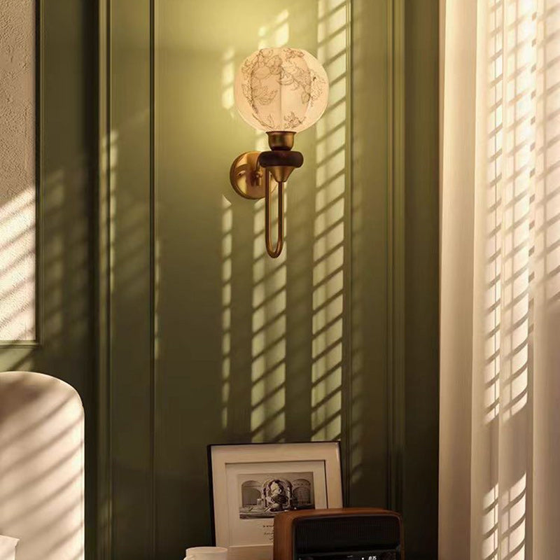 Oval Iron Wood Fabric Wall Lamp