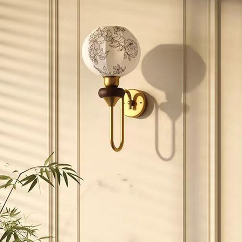 Oval Iron Wood Fabric Wall Lamp
