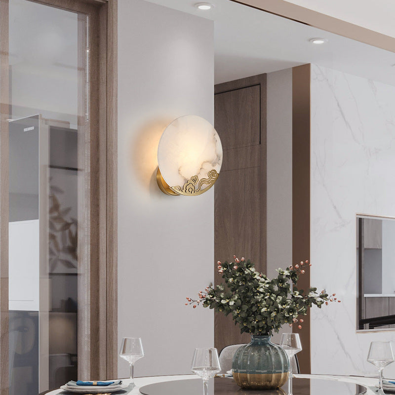 Round Copper Stone Living Wall Lamp