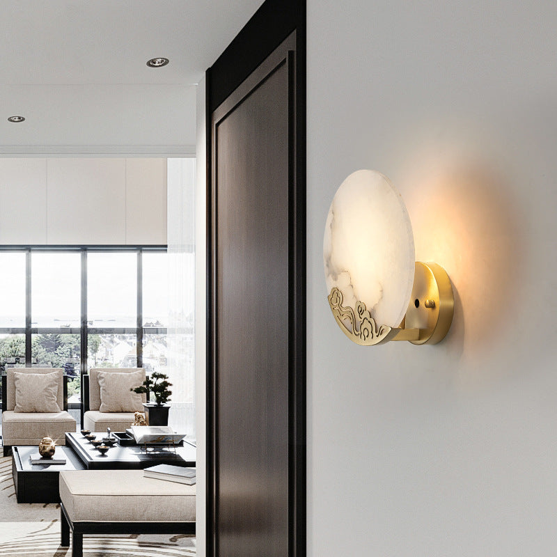 Round Copper Stone Living Wall Lamp