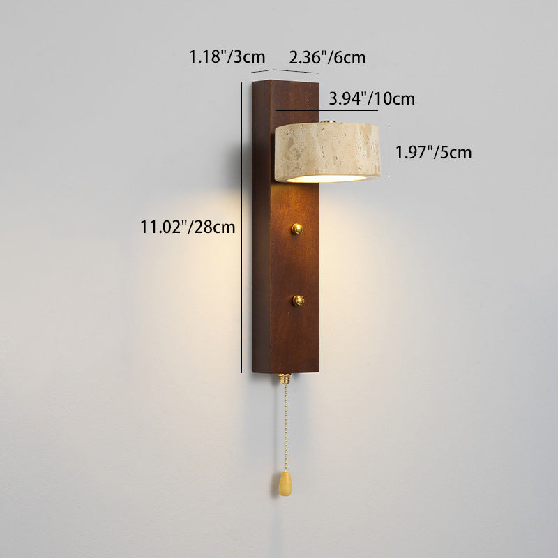 Round Wood Iron Stone Wall Lamp