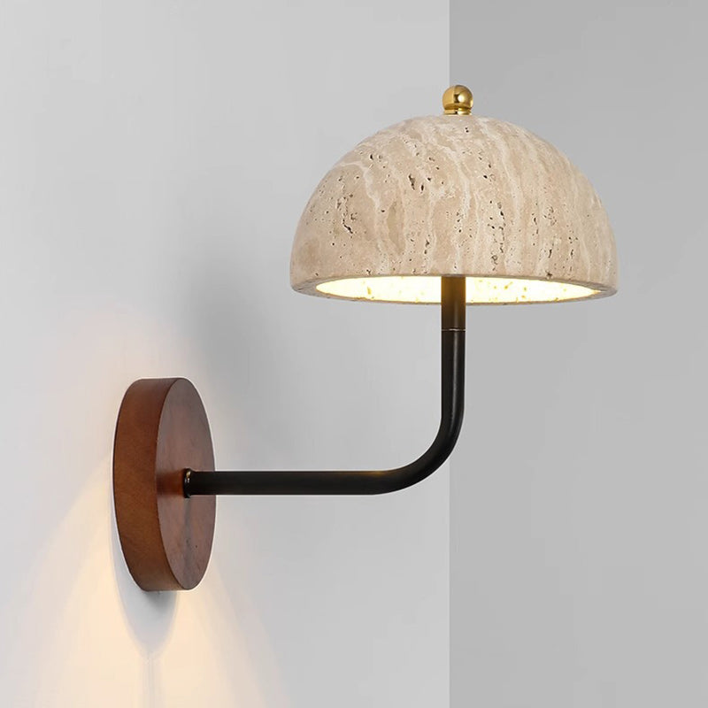 Round Wood Iron Stone Wall Lamp
