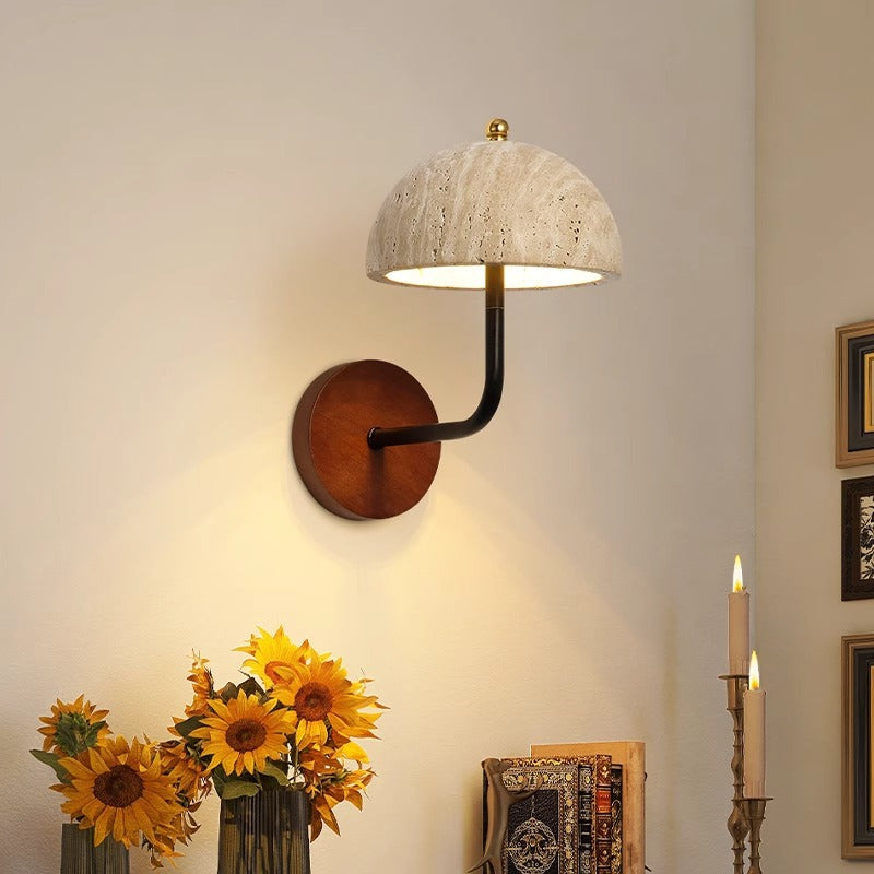 Round Wood Iron Stone Wall Lamp