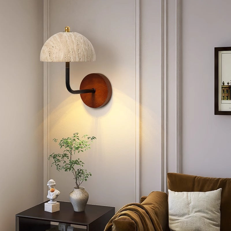 Round Wood Iron Stone Wall Lamp