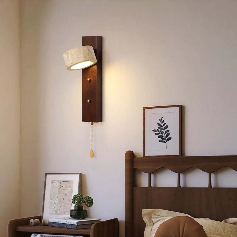 Round Wood Iron Stone Wall Lamp