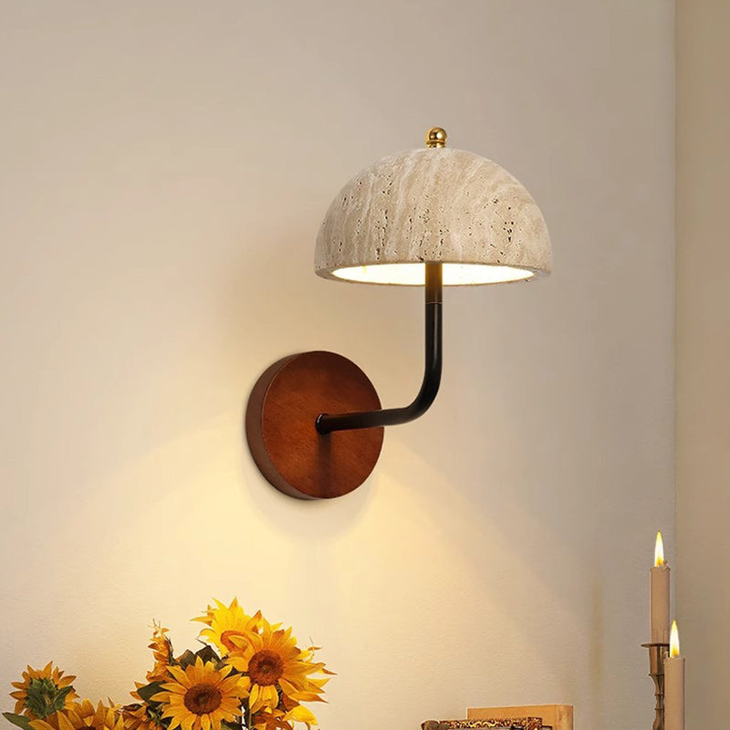 Round Wood Iron Stone Wall Lamp