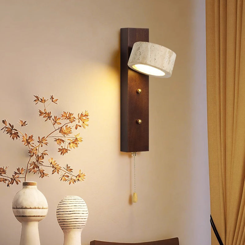 Round Wood Iron Stone Wall Lamp