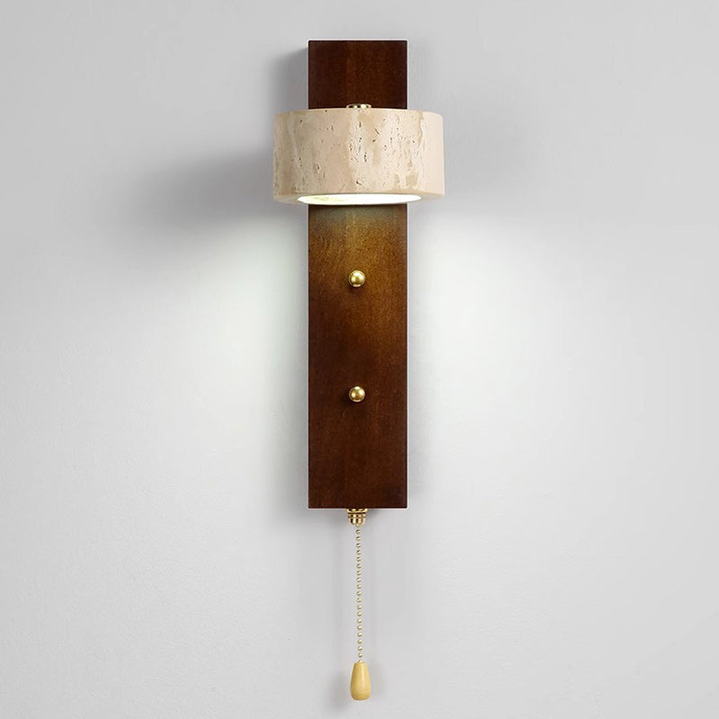 Round Wood Iron Stone Wall Lamp