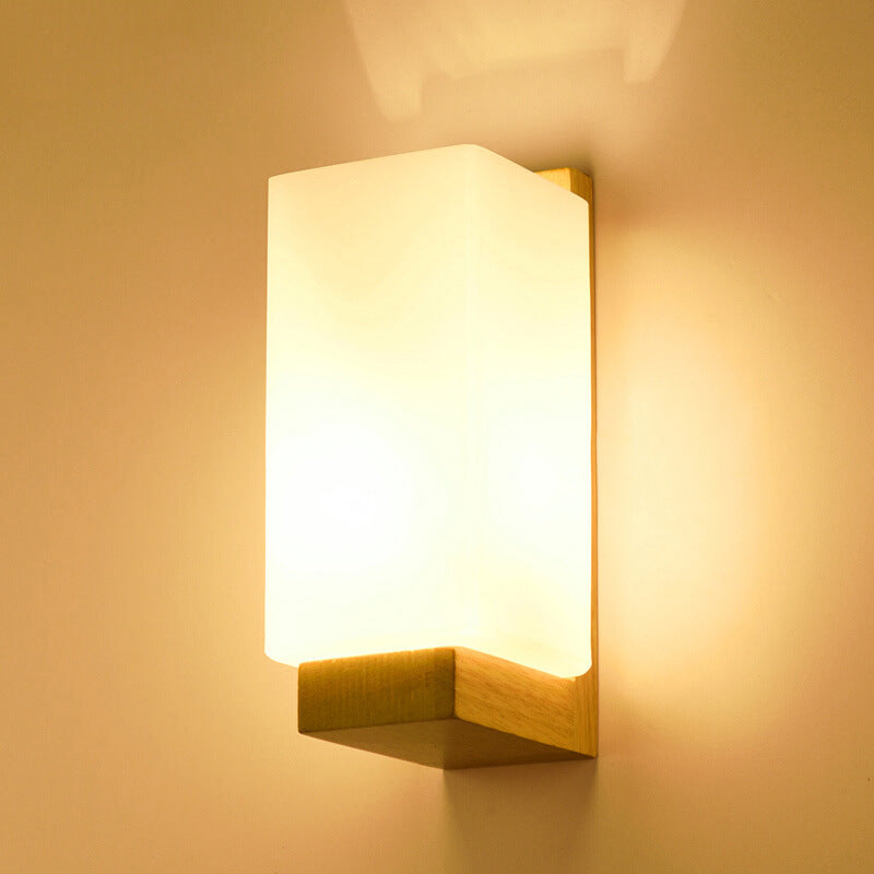Rectangular Wood Glass Living Wall Lamp