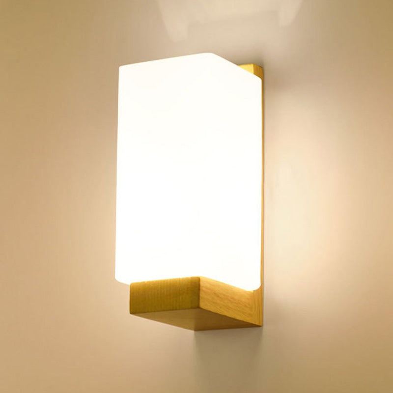 Rectangular Wood Glass Living Wall Lamp