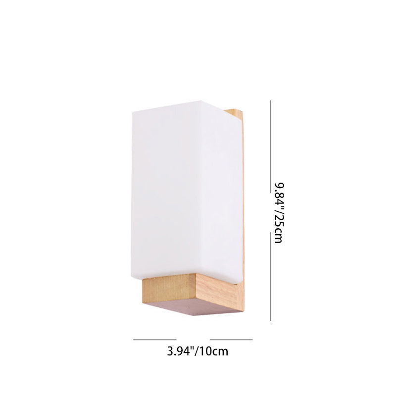 Rectangular Wood Glass Living Wall Lamp