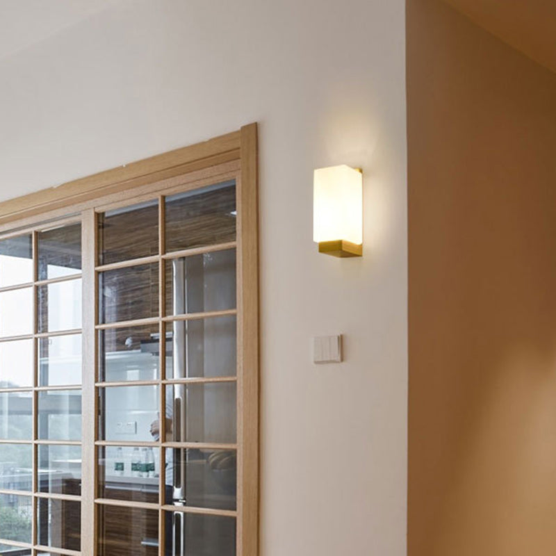 Rectangular Wood Glass Living Wall Lamp