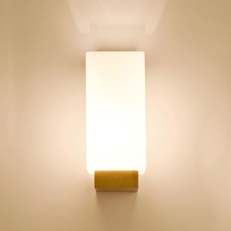 Rectangular Wood Glass Living Wall Lamp