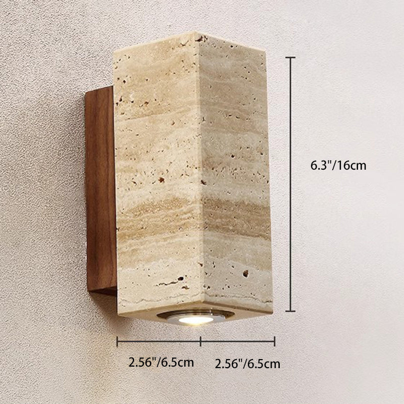 Rectangular Column Wood Stone Wall Lamp