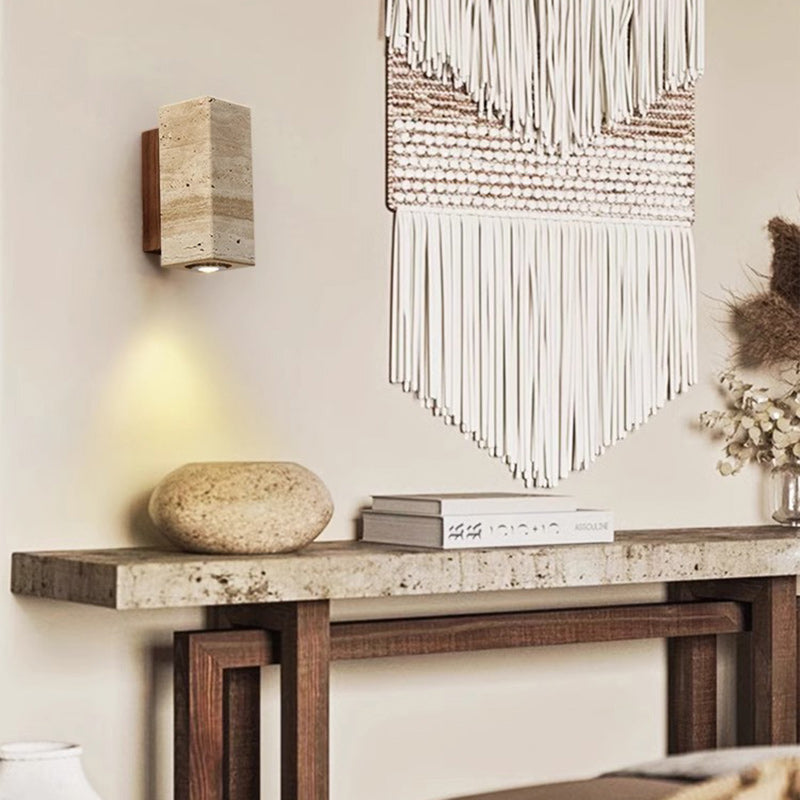 Rectangular Column Wood Stone Wall Lamp