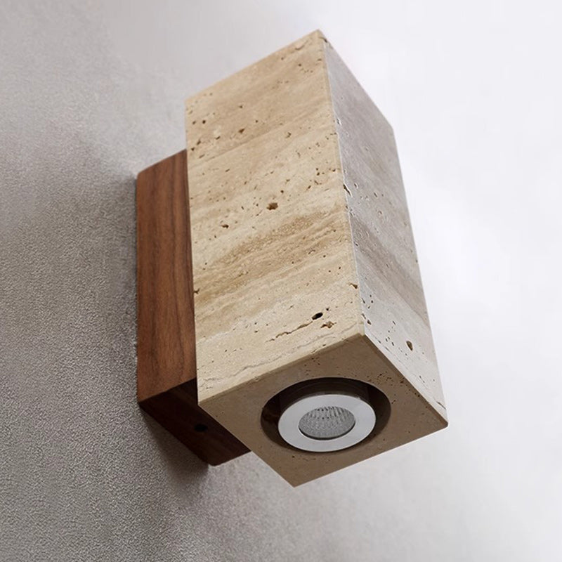 Rectangular Column Wood Stone Wall Lamp