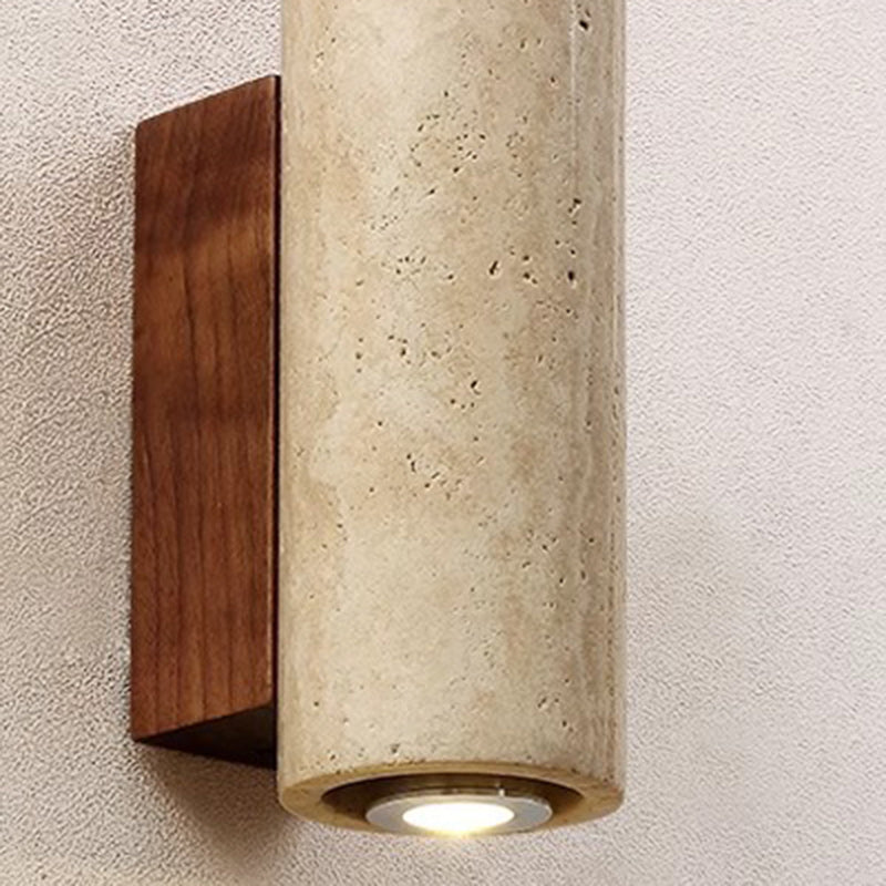 Rectangular Column Wood Stone Wall Lamp