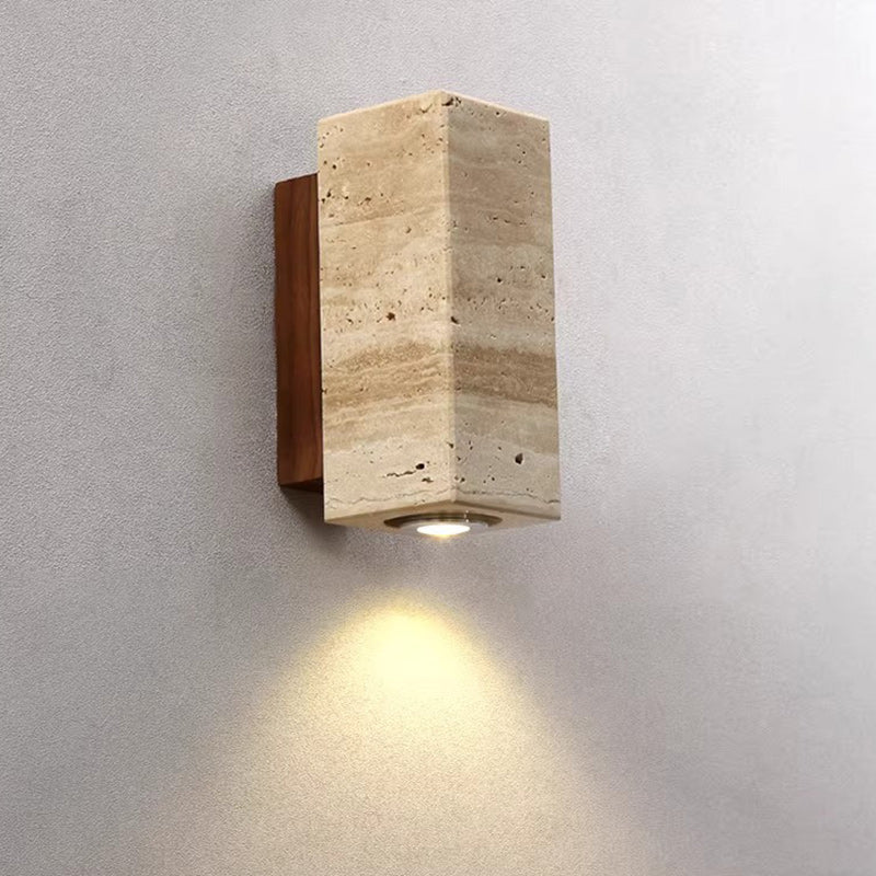 Rectangular Column Wood Stone Wall Lamp