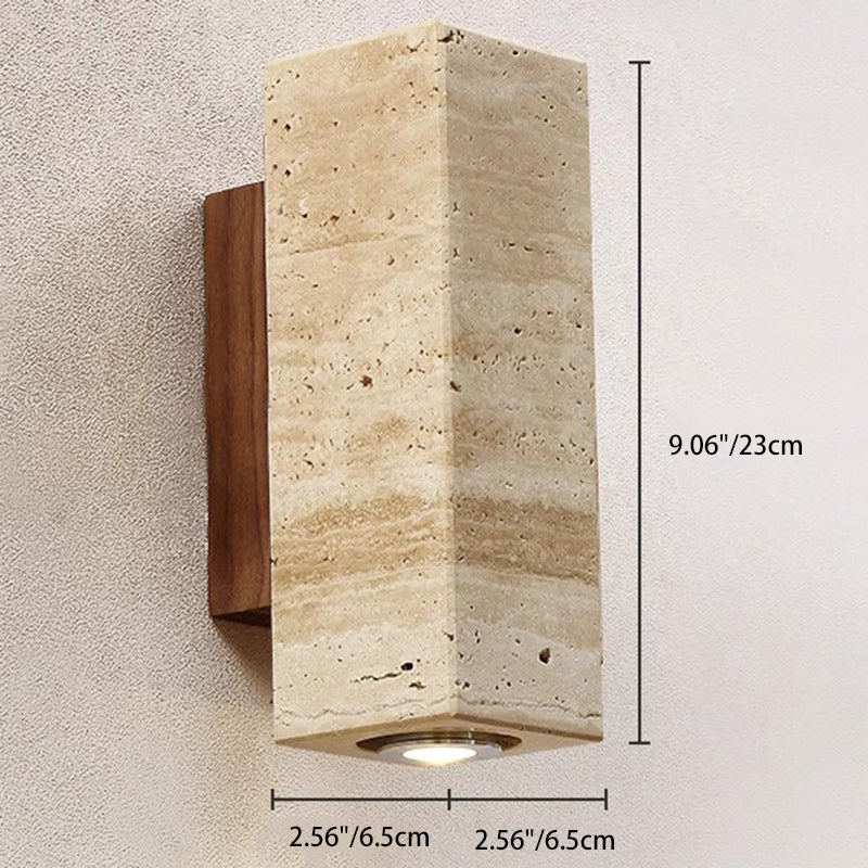 Rectangular Column Wood Stone Wall Lamp