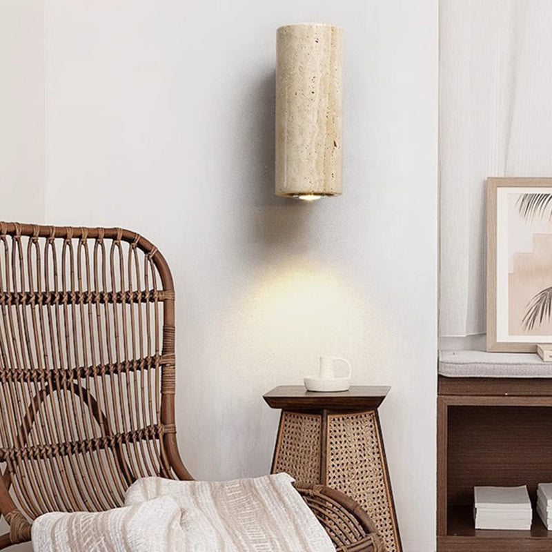 Rectangular Column Wood Stone Wall Lamp