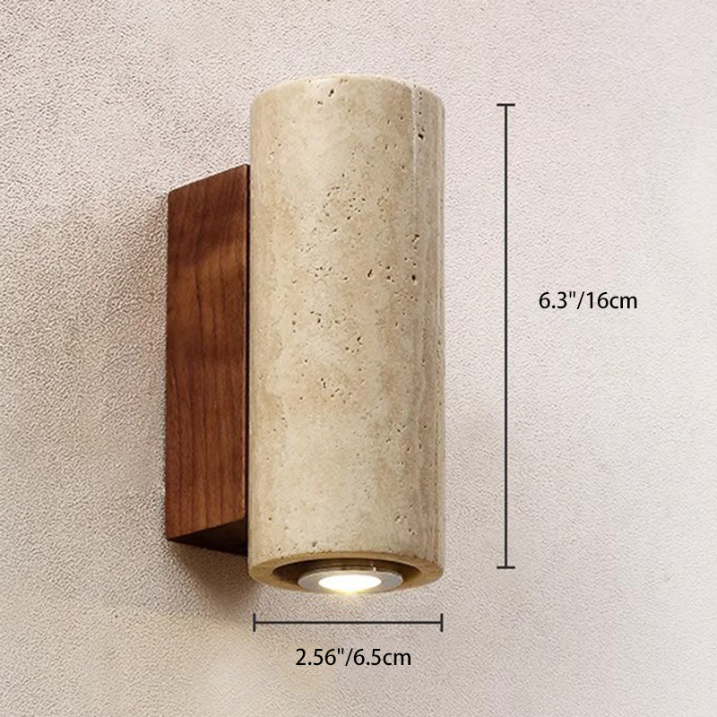 Rectangular Column Wood Stone Wall Lamp
