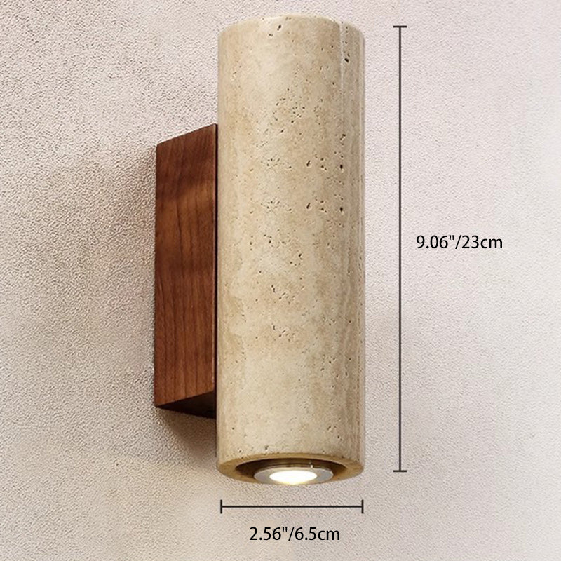 Rectangular Column Wood Stone Wall Lamp