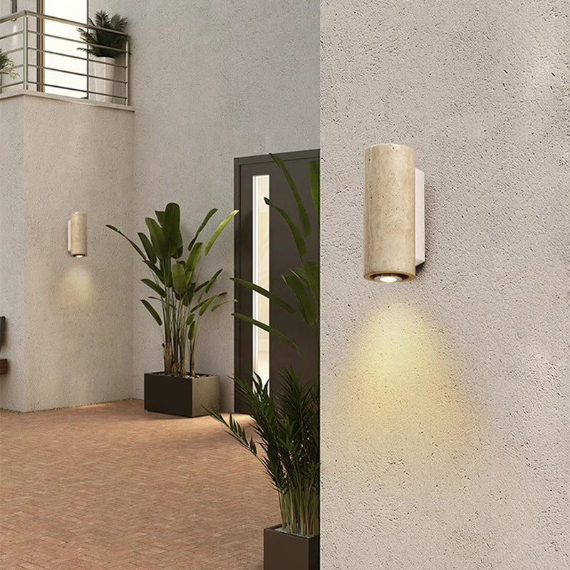Rectangular Column Wood Stone Wall Lamp