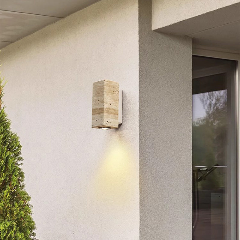 Rectangular Column Wood Stone Wall Lamp