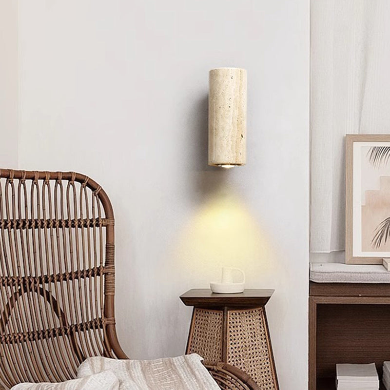 Rectangular Column Wood Stone Wall Lamp