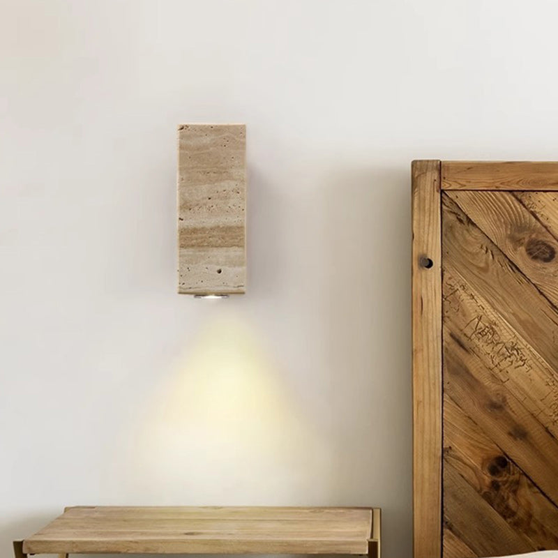 Rectangular Column Wood Stone Wall Lamp