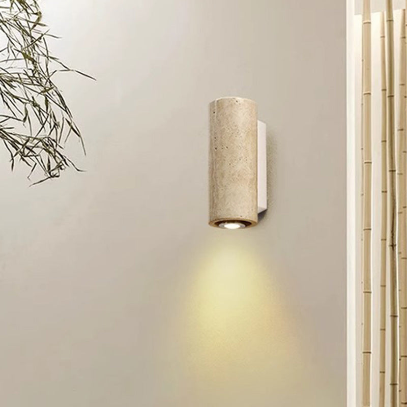 Rectangular Column Wood Stone Wall Lamp