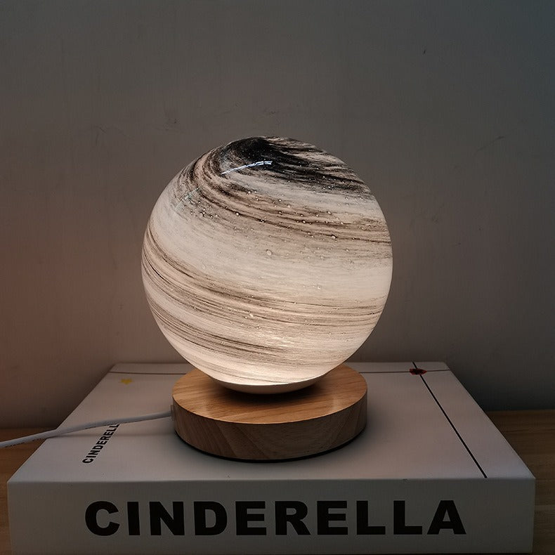 Globe Wood Glass Living Table Lamp
