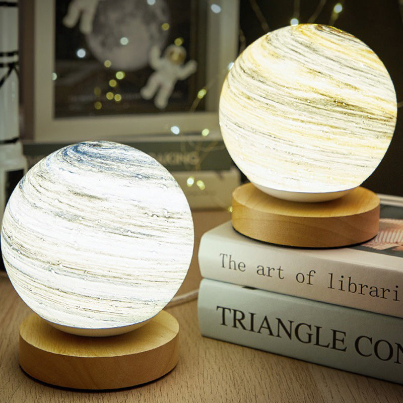 Globe Wood Glass Living Table Lamp