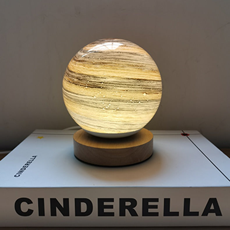 Globe Wood Glass Living Table Lamp