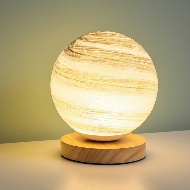 Globe Wood Glass Living Table Lamp