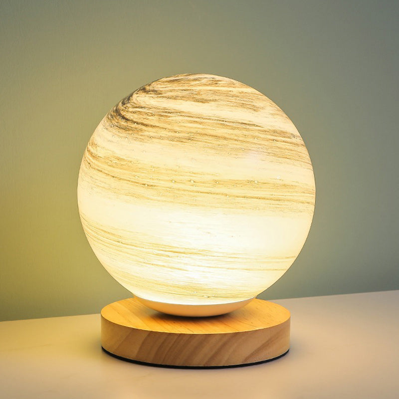 Globe Wood Glass Living Table Lamp