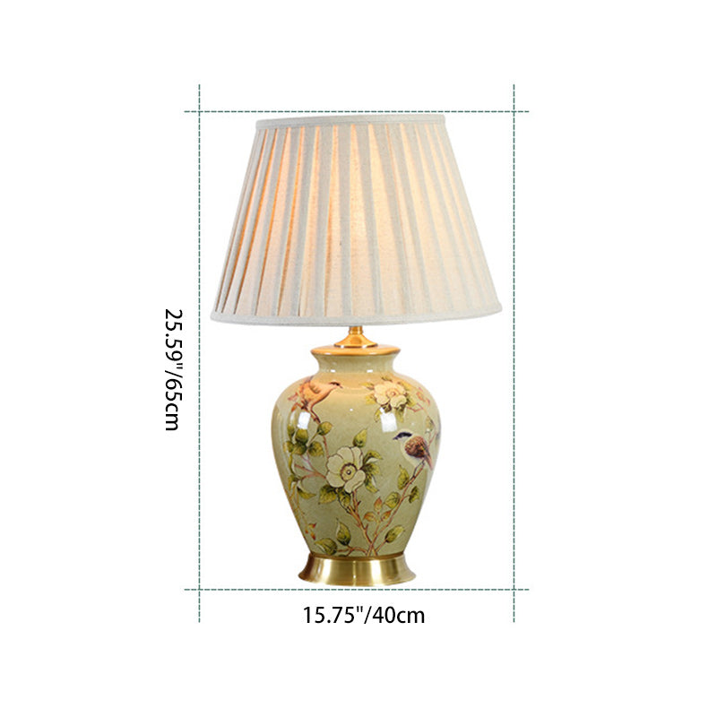 Drum Ceramic Fabric Living Table Lamp