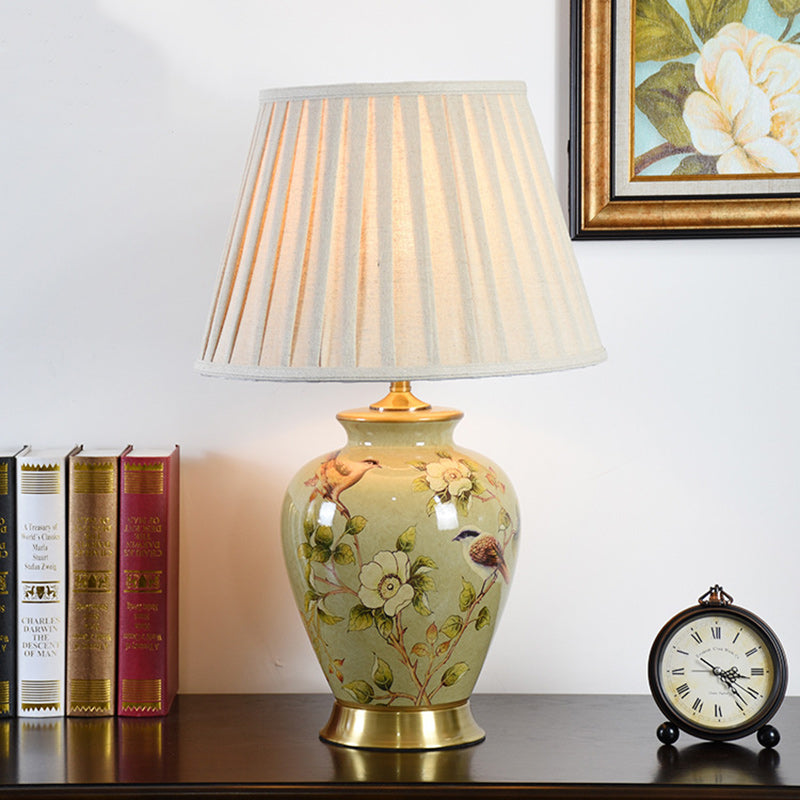 Drum Ceramic Fabric Living Table Lamp