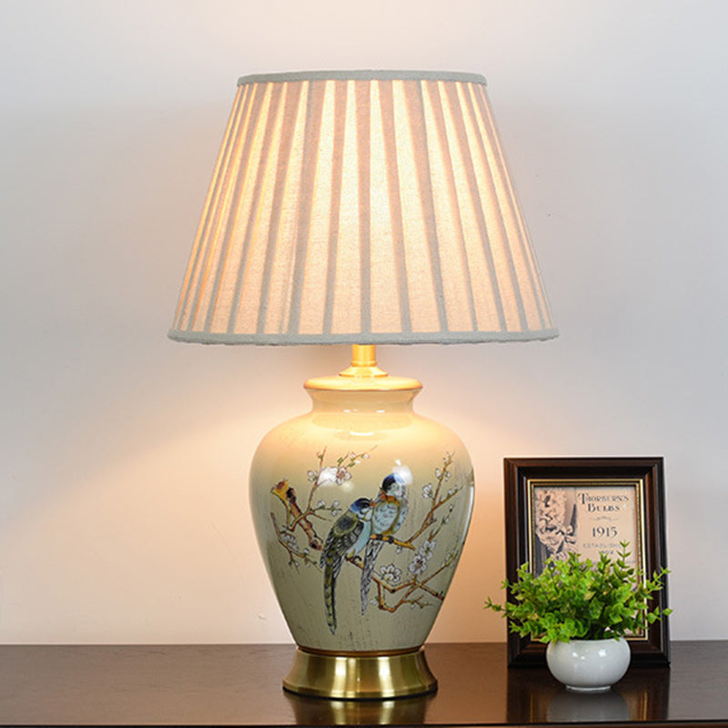 Drum Ceramic Fabric Living Table Lamp