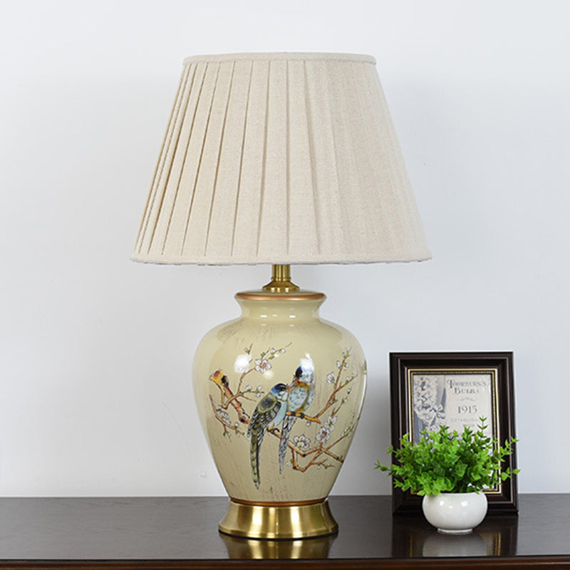 Drum Ceramic Fabric Living Table Lamp