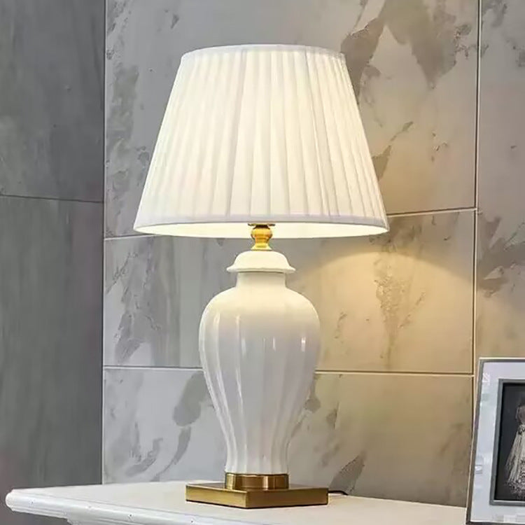 Drum Ceramic Fabric Living Table Lamp