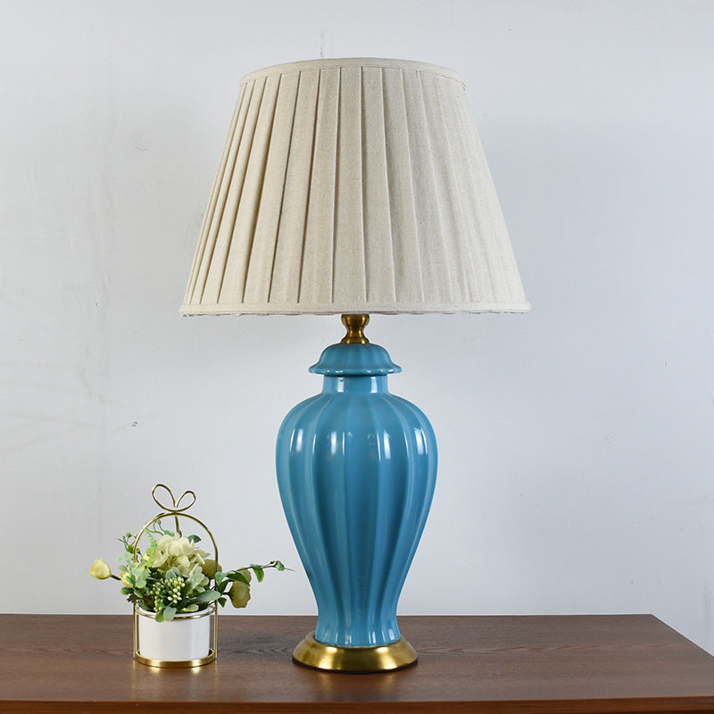 Drum Ceramic Fabric Living Table Lamp