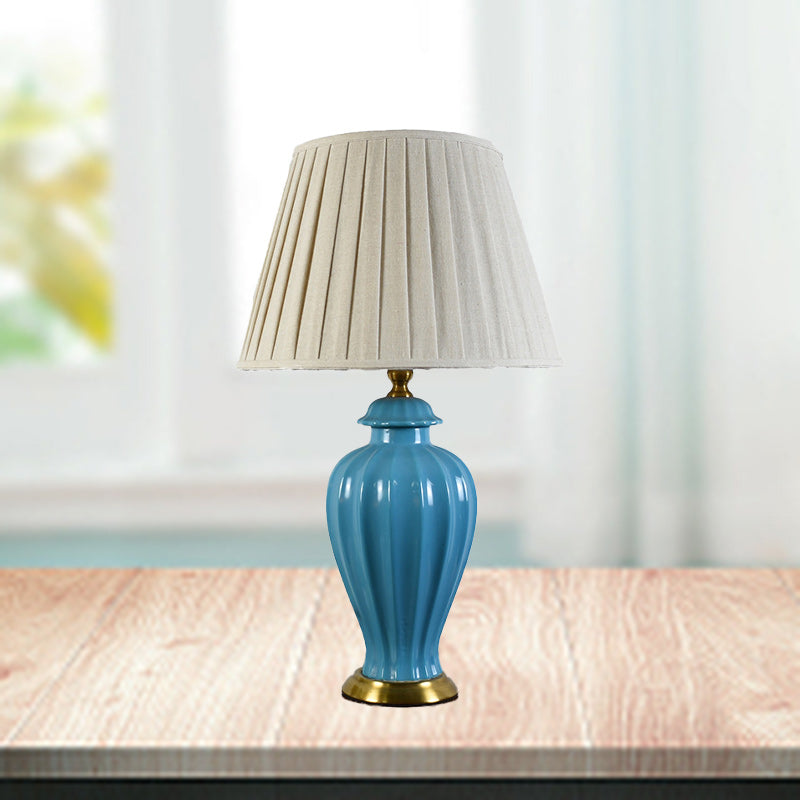 Drum Ceramic Fabric Living Table Lamp