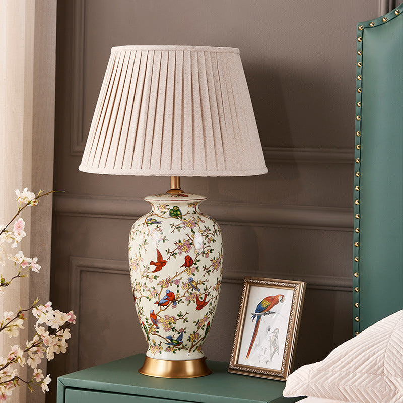 Drum Ceramic Fabric Bedroom Table Lamp