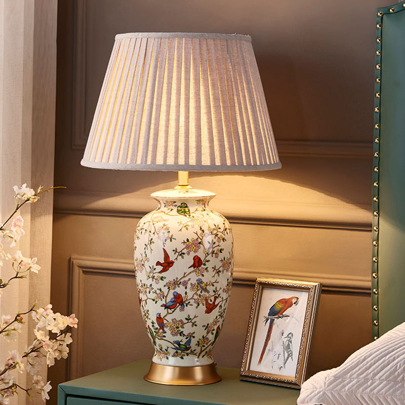 Drum Ceramic Fabric Bedroom Table Lamp