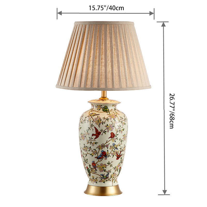 Drum Ceramic Fabric Bedroom Table Lamp