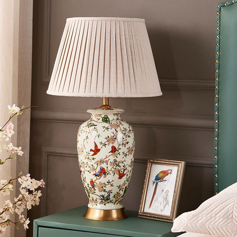 Drum Ceramic Fabric Bedroom Table Lamp