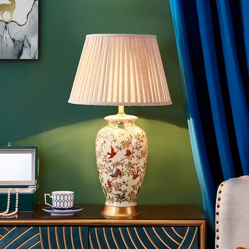 Drum Ceramic Fabric Bedroom Table Lamp