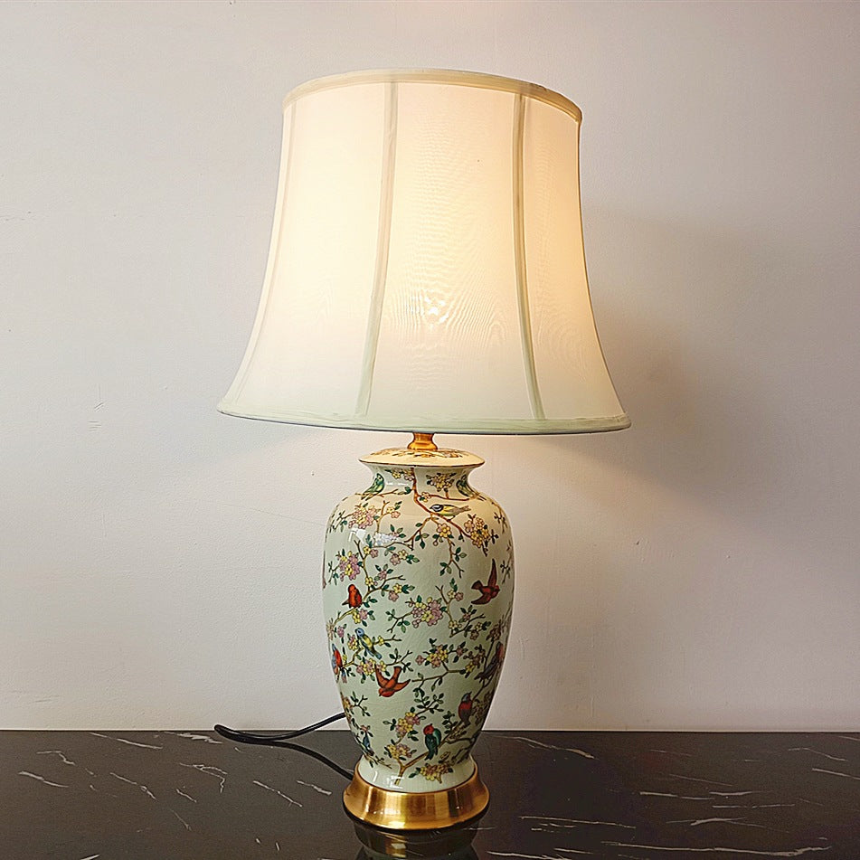 Drum Ceramic Fabric Bedroom Table Lamp